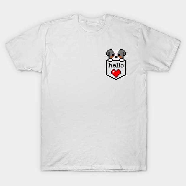 Pixelated Puppy in pocket / Hello sign / Perfect gift for every Kid T-Shirt by Yurko_shop